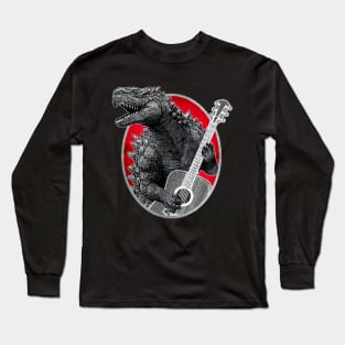 Godzilla Playing Guitar - Vintage Style Long Sleeve T-Shirt